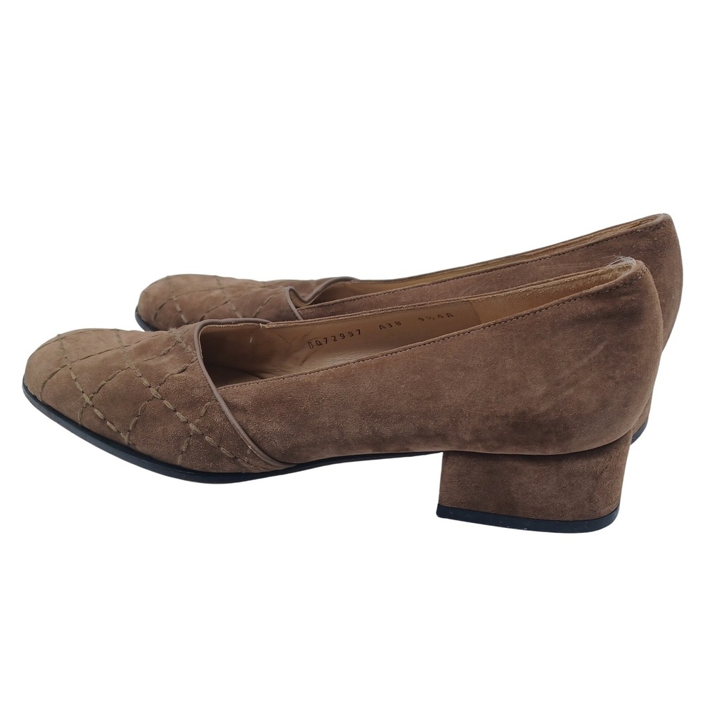 Salvatore Ferragamo Pumps Womens 9.5 A Brown Good Quilted Suede Block Heel‎